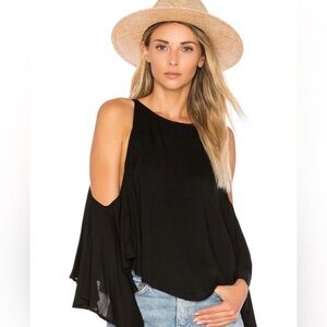 Indah • Black Open Shoulder Cut Out Billowy Sleeves Top